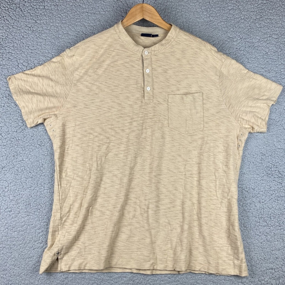 Victorinox Polo Shirt Mens XL Tan Tailored Fit Cotton Swiss Henley Collarless